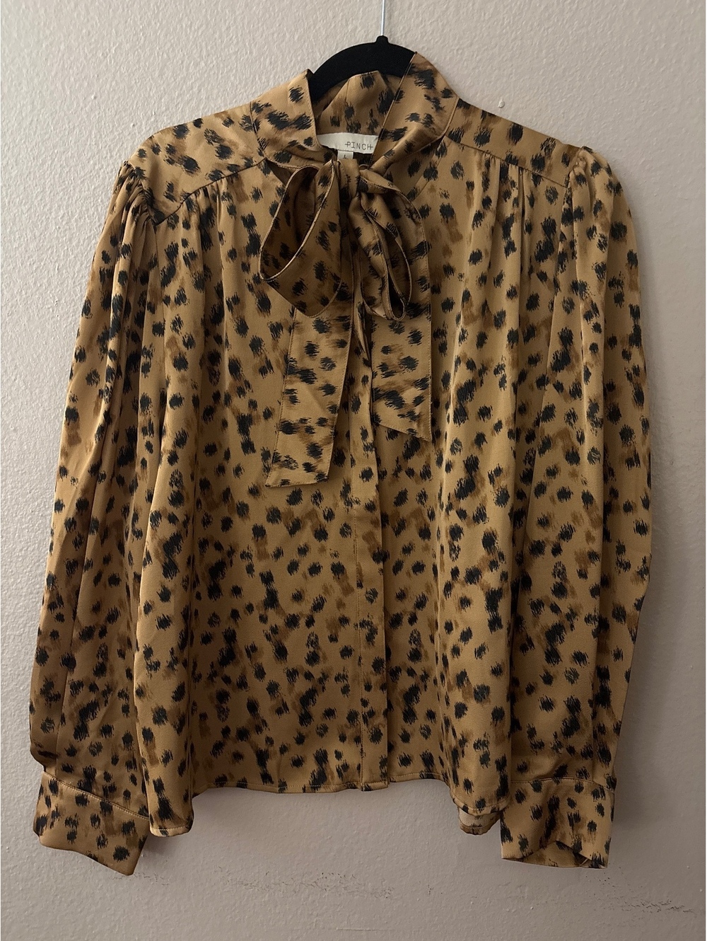 Pinch Women's Long Sleeve Bow Tie Blouse in Leopard Print, Size L